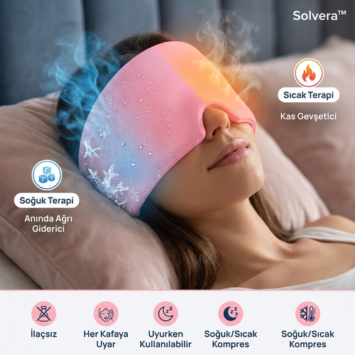 Solvera™ Migren & Baş Ağrısı Rahatlatıcı Jel Kafa Bandı — Soğuk & Sıcak Kompres, İlaçsız Çözüm