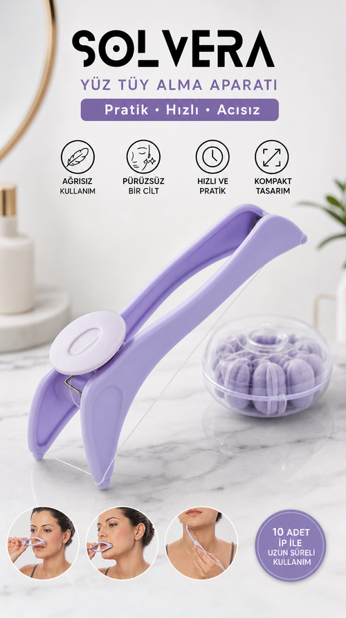 Solvera™ Yüz Tüy Alma İpi Kaş Şekillendirme, Üst Dudak, Yanak, Anında Sonuç